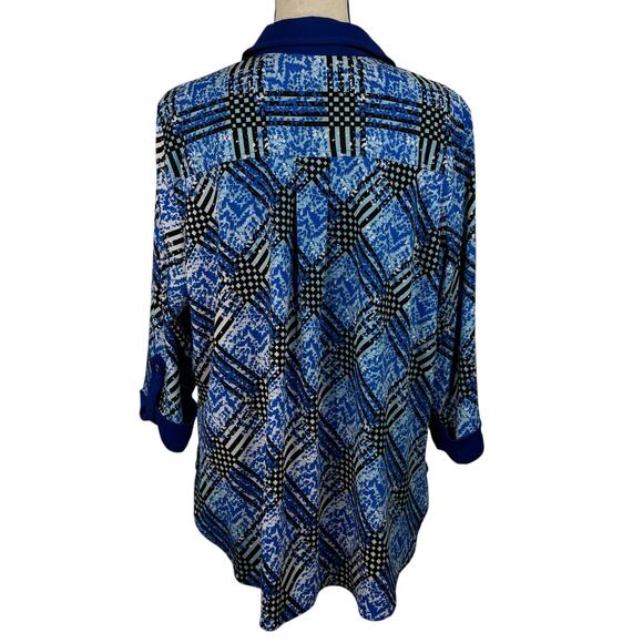 Nygard Petite Large Top Button-Up Hi-Low Hem Stretch 3/4 Sleeve Collared Blue - Picture 5 of 8